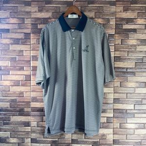 Mens XL Fairway & Greene Golf Polo Black & Tan Stipe w/ The Sanctuary Golf Logo